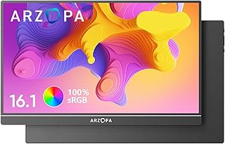 ARZOPA Portable Monitor, 16.1" 100% sRGB FHD 1080P Portable Laptop Monitor with USB C HDMI, IPS Eye Care Screen with Foldable Stand for Mac PC Laptop Phone PS4/5 Xbox Switch - A1C