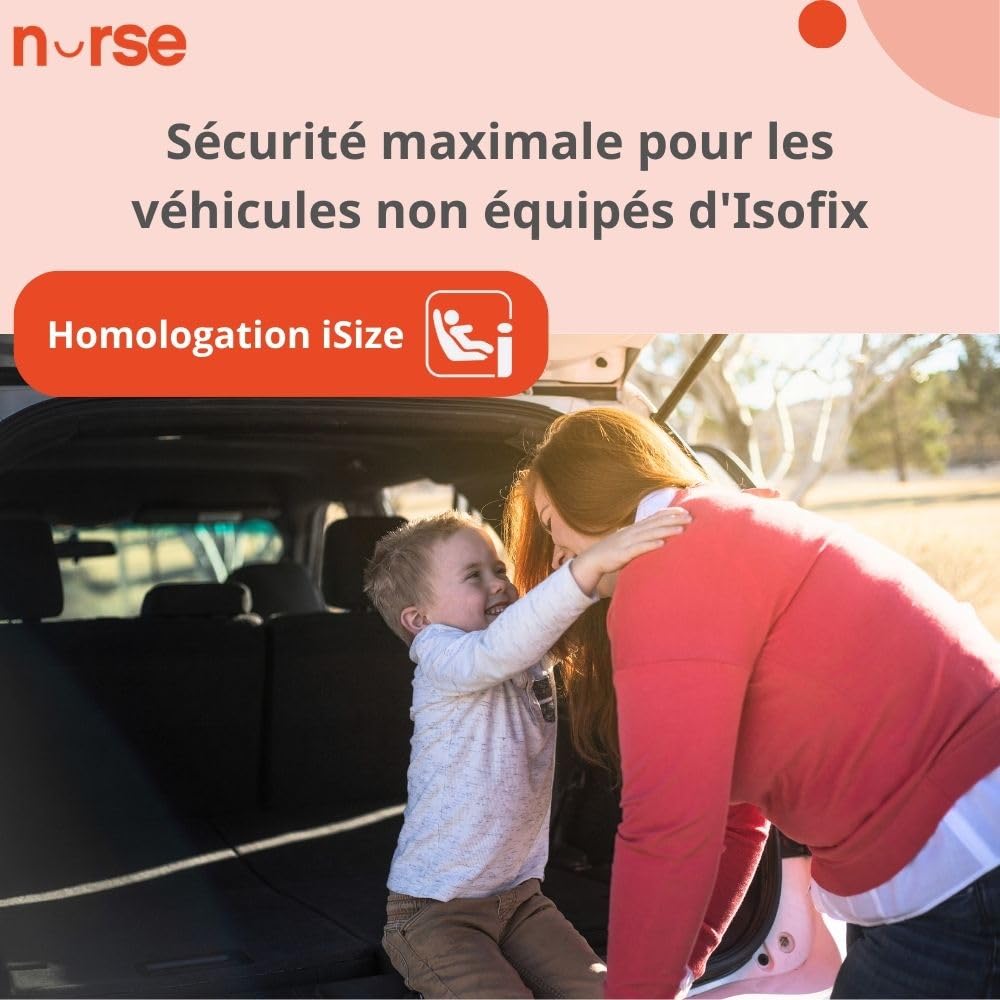 Nurse Traffic Siège Auto i-Size 40-150 cm, 0-12 Ans, Sans Isofix, Dos Route, Inclinable, avec Réducteur, Installation Ceinture, Gris