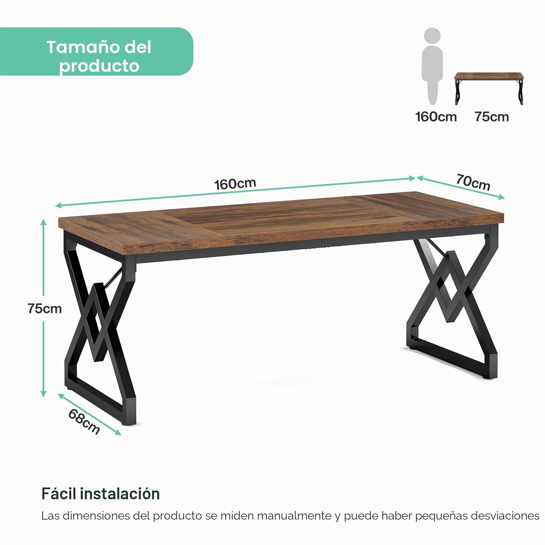 Tribesigns Escritorio Executivo con Mesa de Madera Extra Gruesa y Marco Metálico, 63 Pulgadas para Oficina en Marrón Rustico