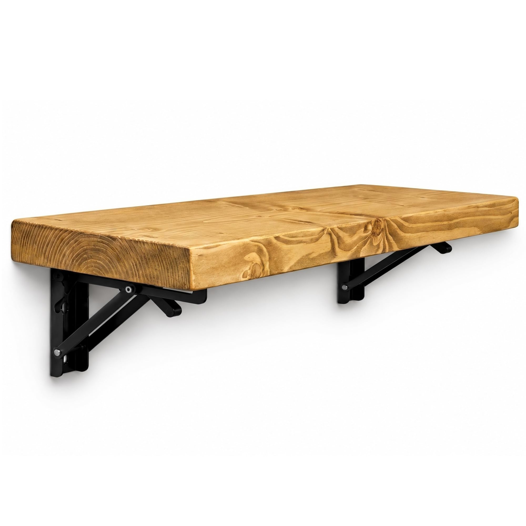 MKGT Rustic Folding Wall Mounted Breakfast Bar Table – Space Saving Fold Down Shelf Desk with Heavy Duty Brackets for Kitchen & Small Spaces (Dark Oak, 60cm)