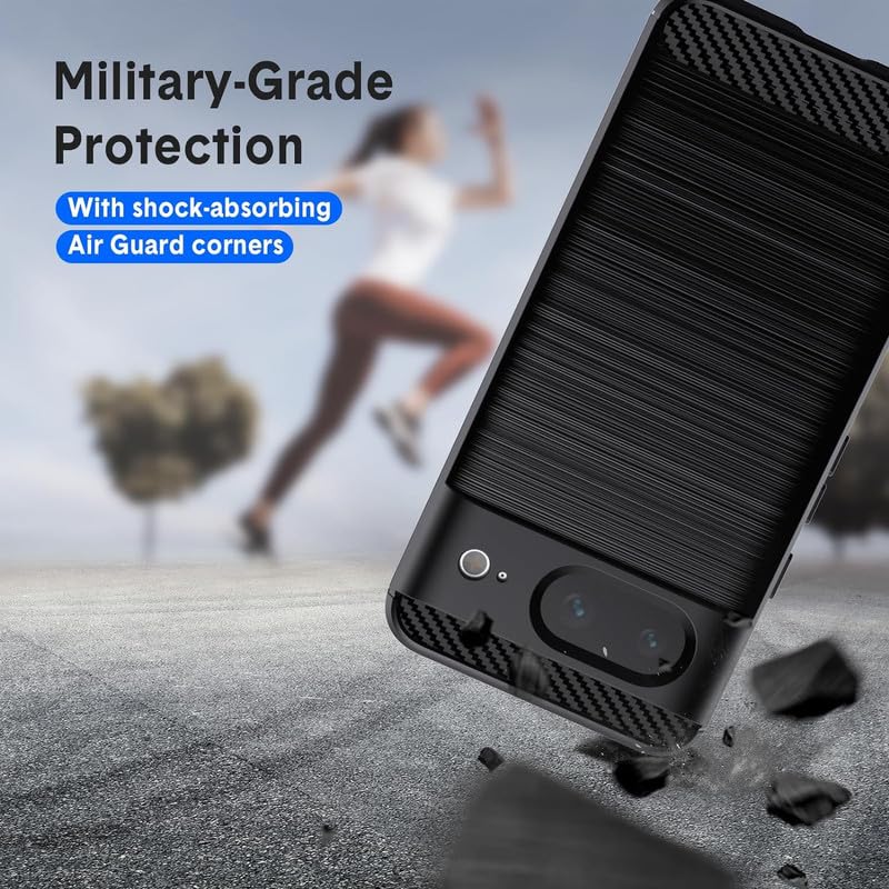 Image of NPRC Hybrid Ultra Slim Protective Case TPU Non-Slip Carbon Fiber Texture Shockproof Case Cover for Google Pixel 8 - Black
