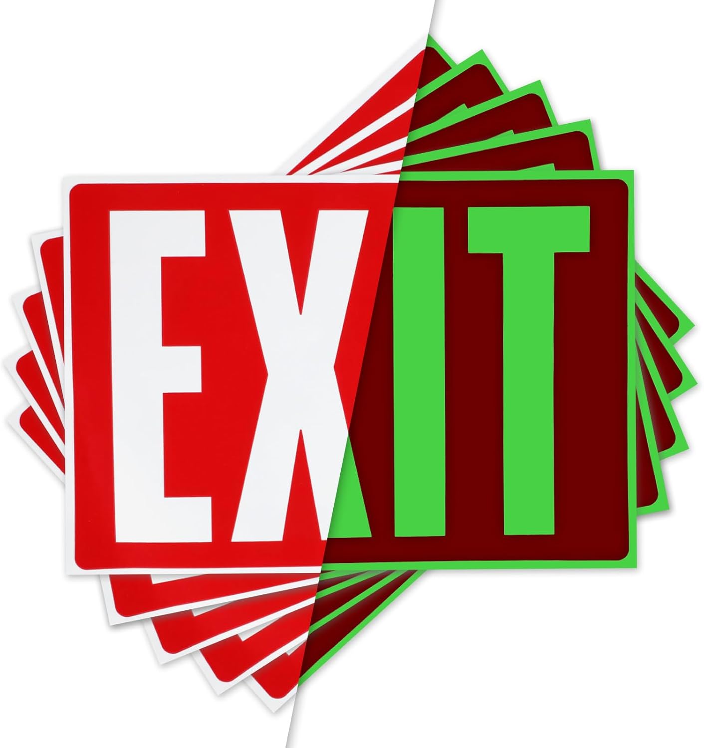 5 Pack Exit Sign Stickers, Glow in The Dark Stickers Ideal Emergency Exit Signage for Business or Office Wall Door Window, Waterproof, Indoor Outdoor, 10x7 Inch