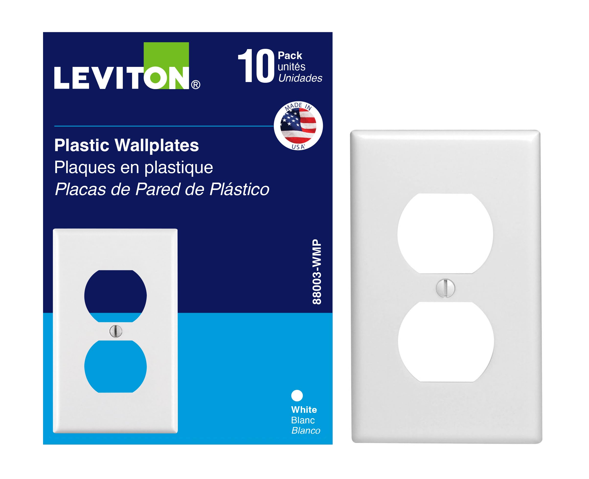 Leviton White M02-88003-Wmp 10 Pack 1 Gang Wallplates, Duplex Receptacle,