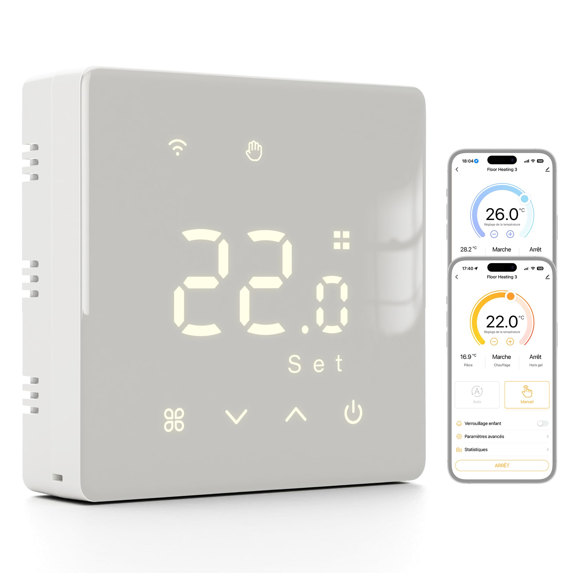 Beok Thermostat chaudière gaz Wi-FI, Contact Sec, en saillie, Alim.Piles,3A