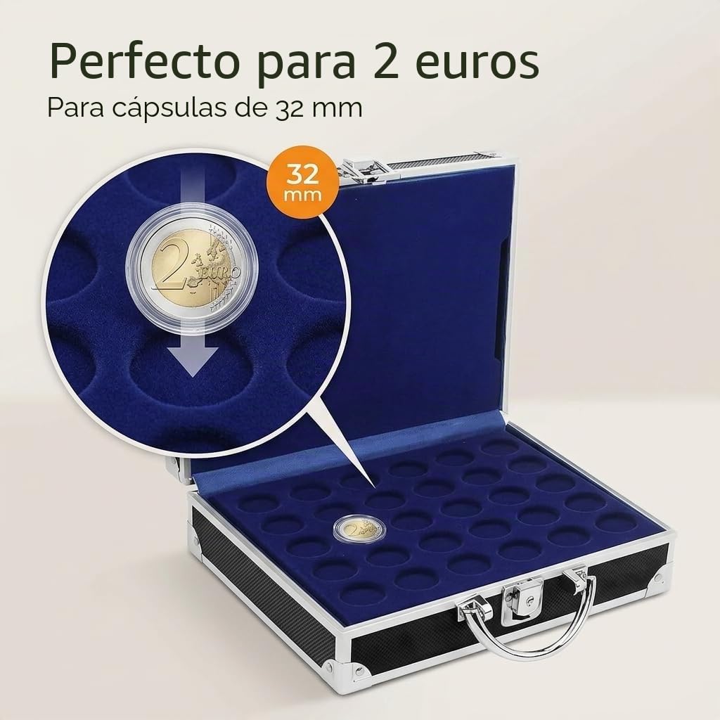 Safe 9816 maletín numismático Negro - con 6 Cuadros 6826 SP para 210 Monedas de 2 Euros - Maleta numismática - Colector Pieces 2 Euros