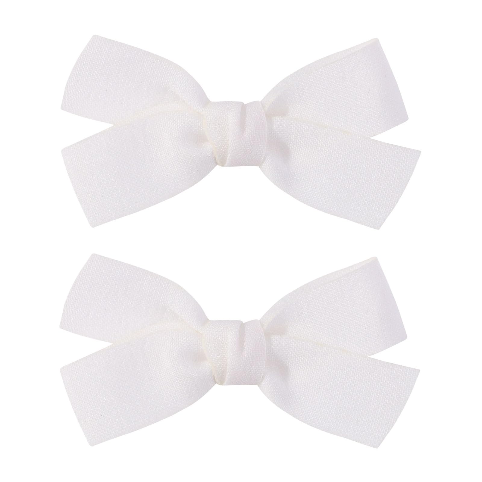 Photo 1 of Adorable 2pcs White Hair Bow Clips for Baby-Girls - Boutique Barrettes for Toddlers and Kids with Fully Lined Clips?White?