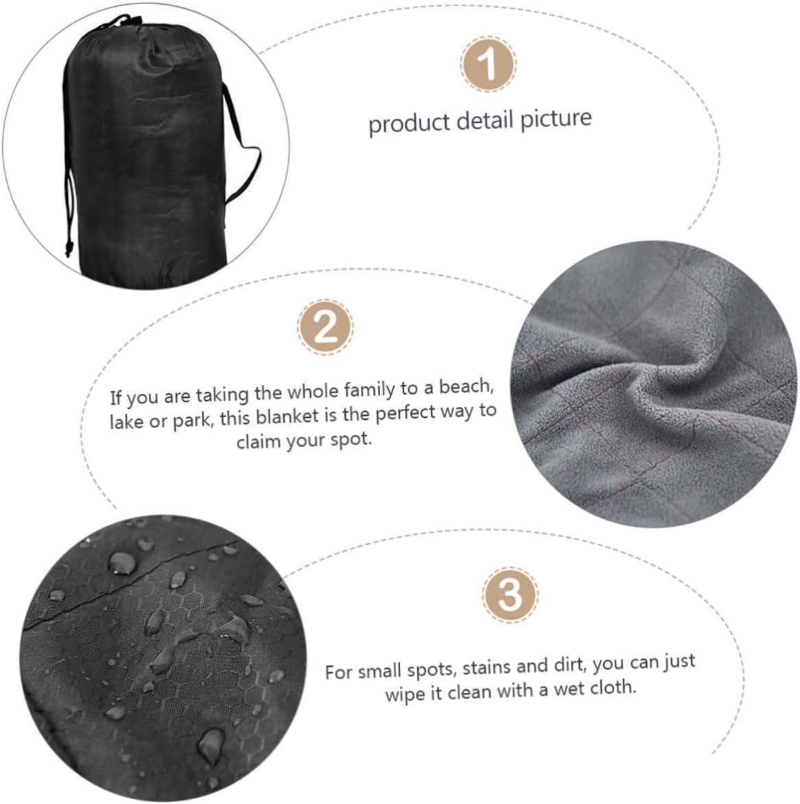 Waterproof Camping Blanket Fleece Nap Blanket Warm Outdoor Picnic Mat Portable Moisture-Resistant Ground Cover for Hiking Beach and Travel