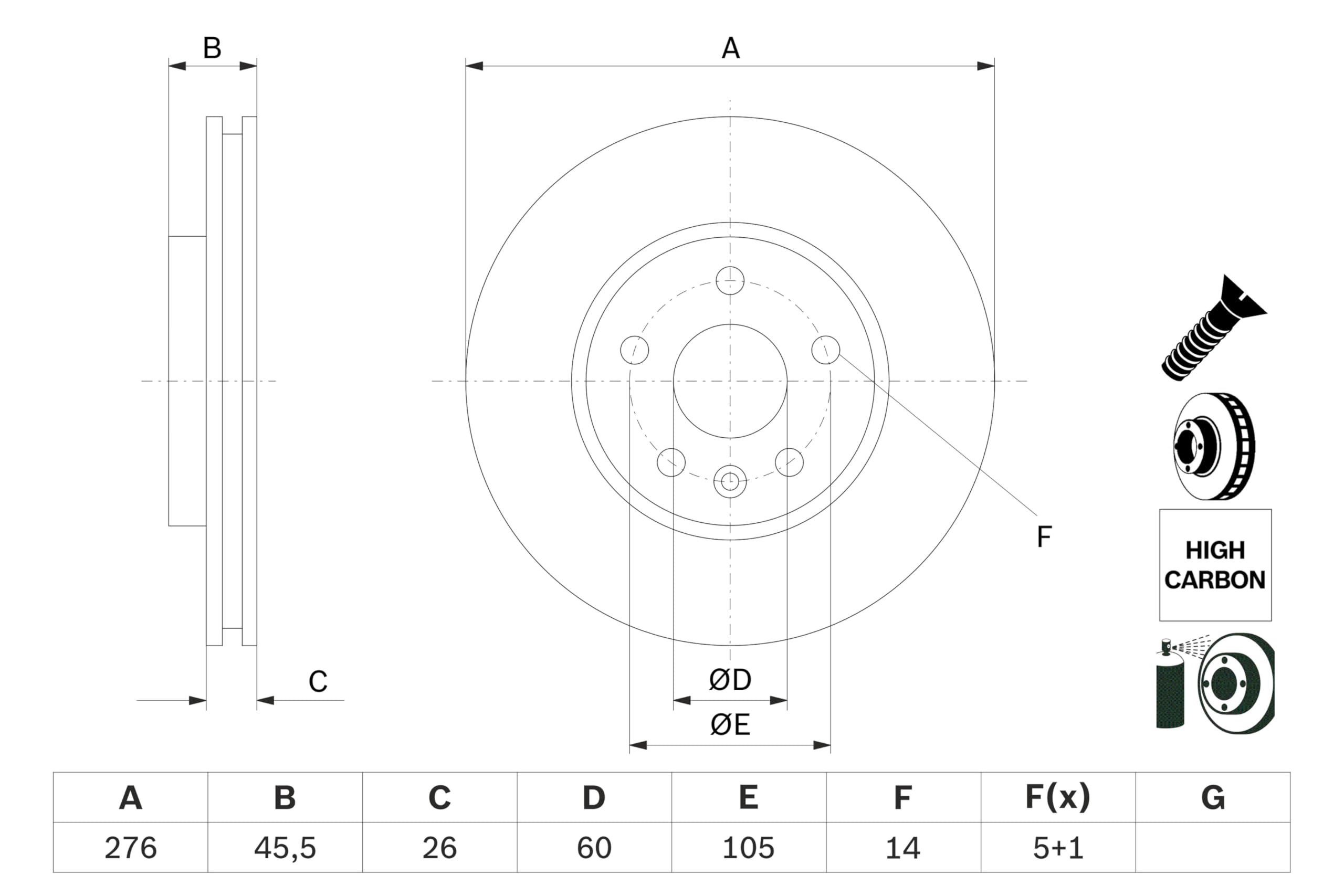 Bosch BD2624 Bremsscheiben vorne - 276 mm - 1 Satz aus 2 Scheiben | Massive Bremsscheiben - ECE-R90-zertifiziert - lange Lebensdauer, moderner Korrosionsschutz