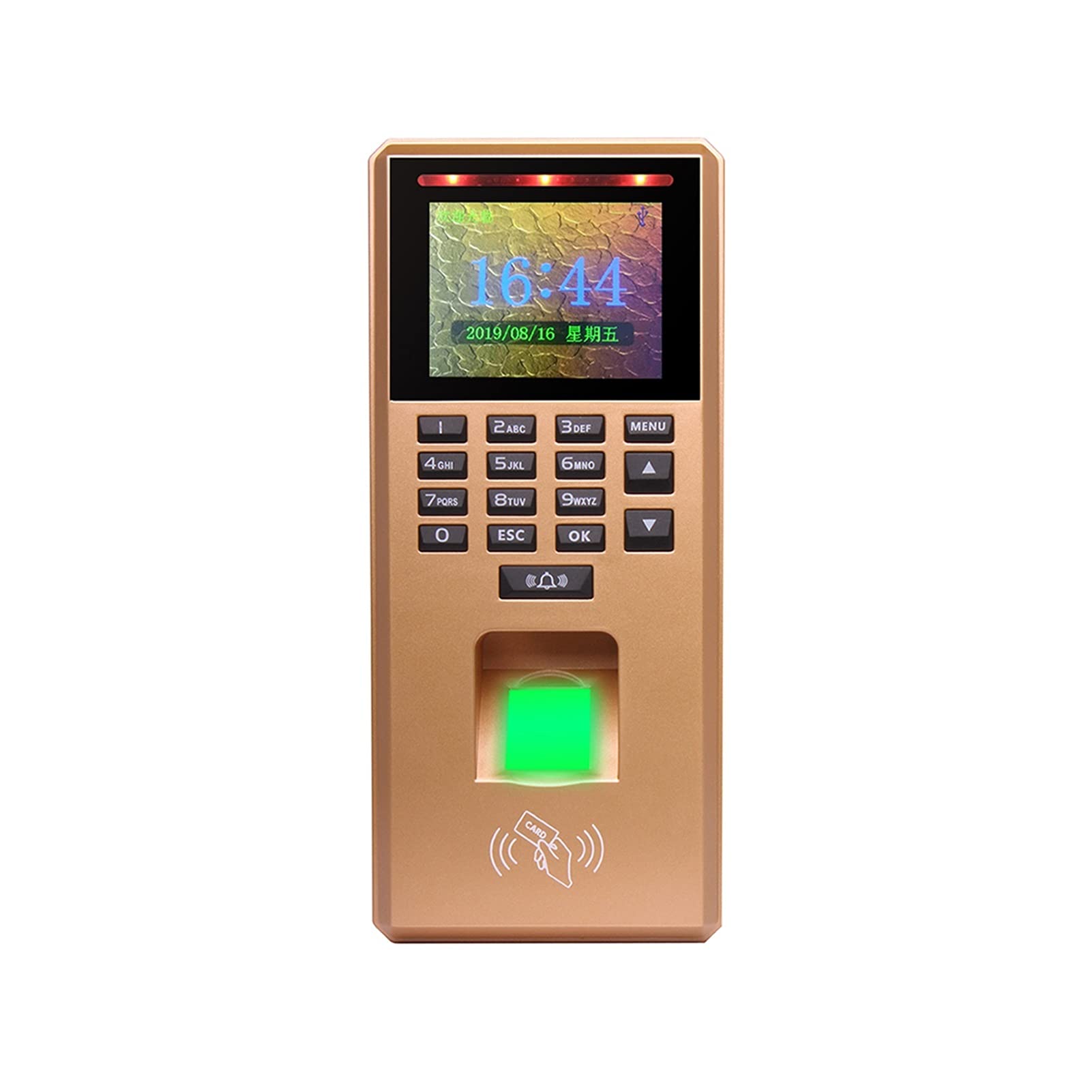 WDSOPK Clocking In Machine, 2.4 Inch Fingerprint Access Control Keypad Usb Biometric System Electronic Time Clock Recorder Attendance Machine,Golden