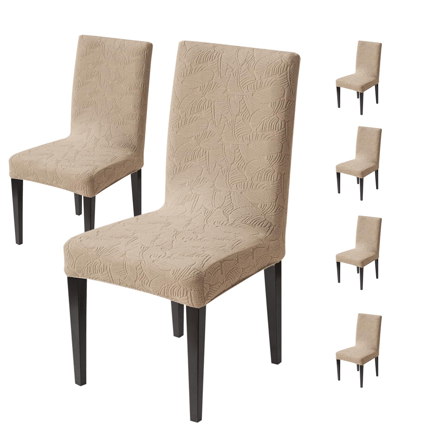 House of Quirk Stretch Jacquard Dining Chair Cover – Universal Fit, 220 GSM, Removable & Washable Short Seat Slipcover Protector (Khaki, Pack of 6)-image-41