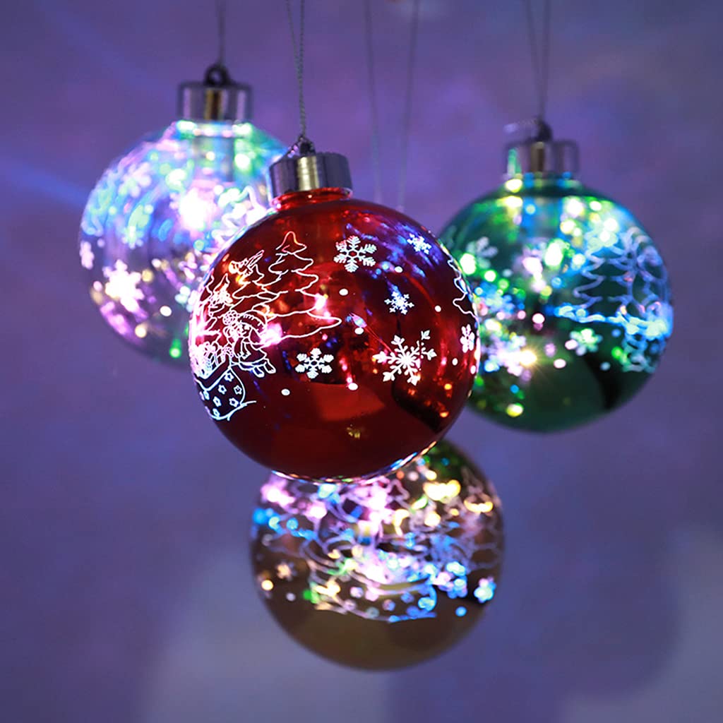 6 bolas de Navidad inastillables con luces LED, funciona con pilas, con purpurina, colgante luminoso, decoración de árbol de Navidad para árbol
