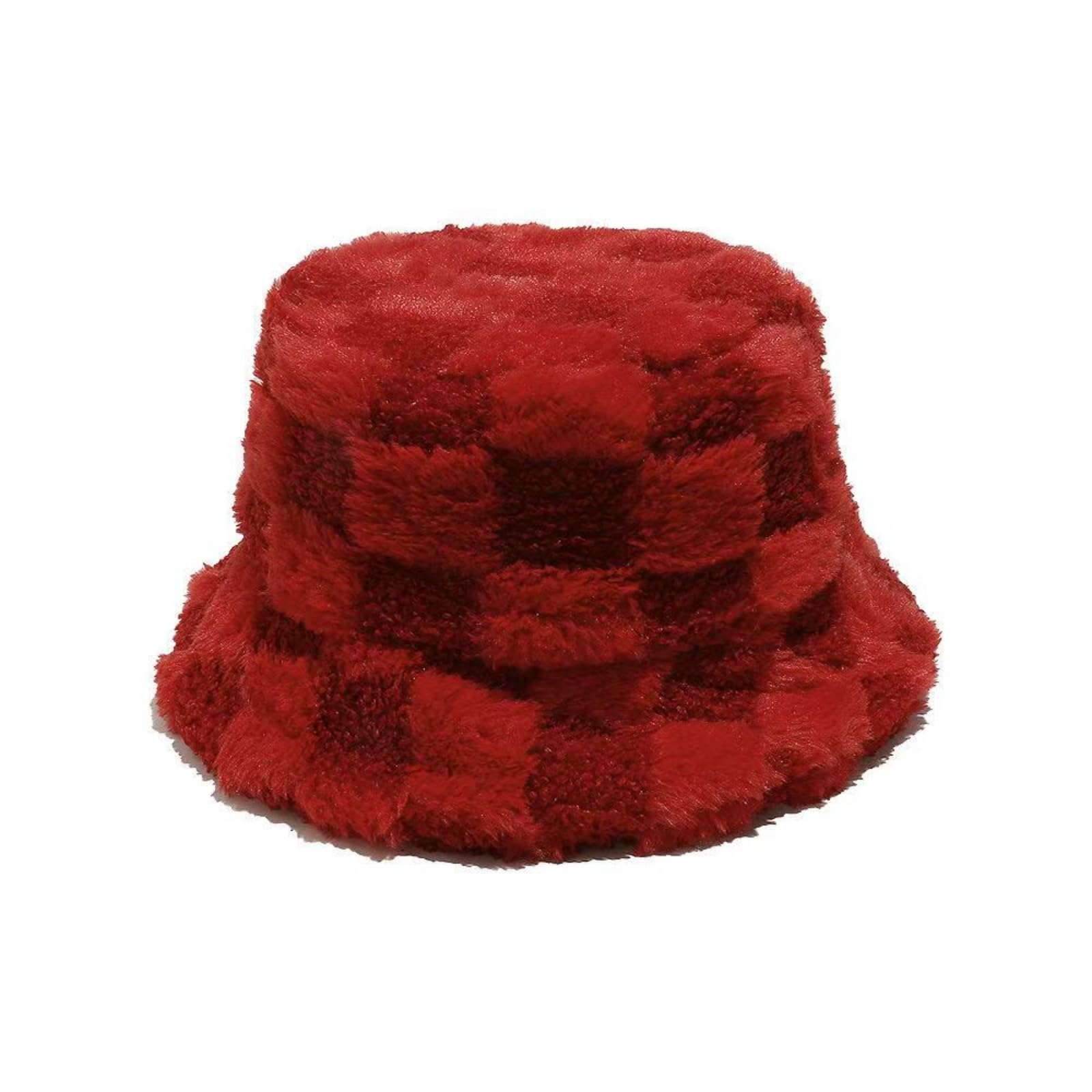 Cazqgoy Women's Red Winter Faux Fur Bucket Hat, Plush Fisherman Cap, Fishing Hat Winter Hat Fluffy Bucket Hat (Red)