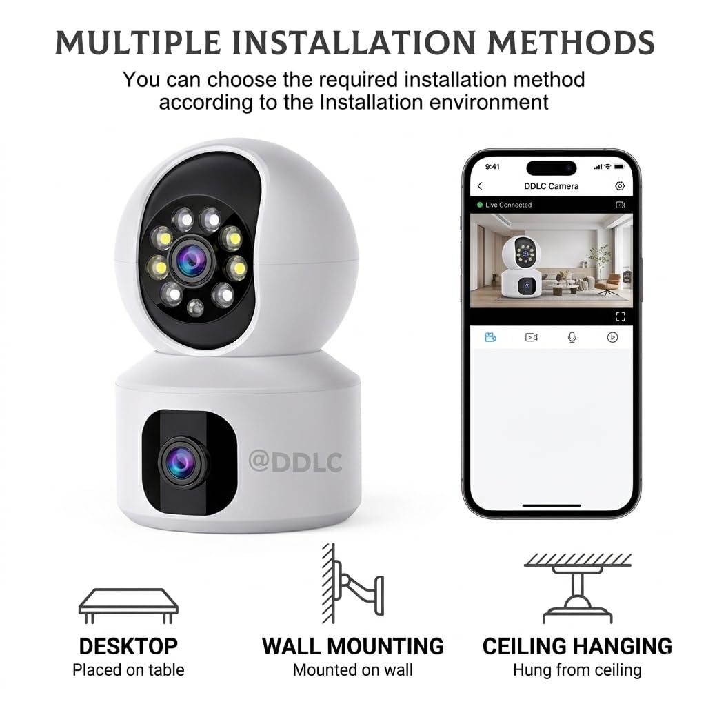 DDLC 5MP Indoor WiFi Smart CCTV Camera for Home | 1080p Full HD | Color Night Vision | Motion Detection | Two Way Audio | Wireless Home Security Camera with Mobile App V380 Pro (Upro Dual Lens) 3