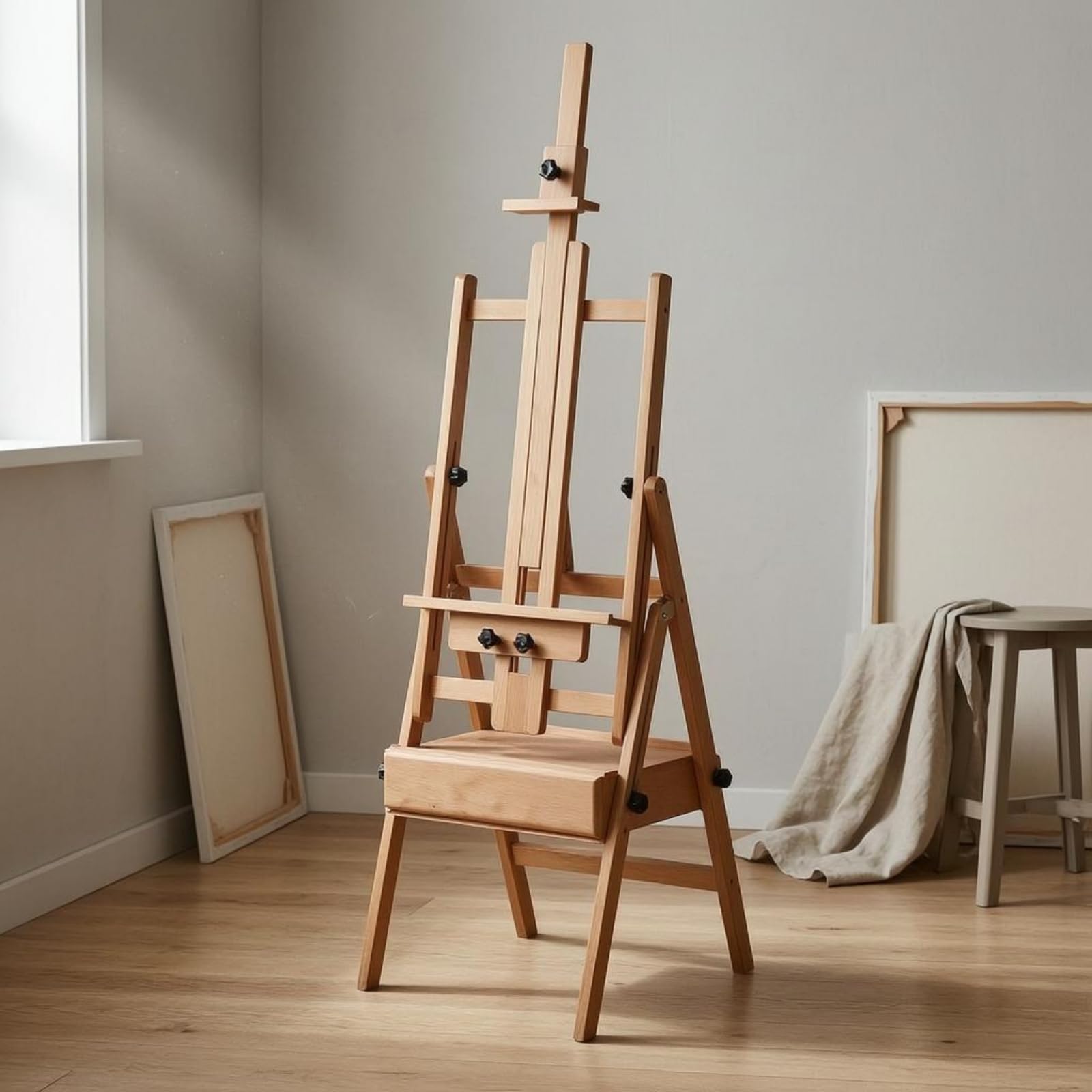 Caballete de Dibujo Infantil Caballete de Pintura Atril Plegable Soporte Ajustable Organizador con Cajón de Resistente y Plegable Adecuado para, Nogal Negro, Caballete Con Cajón