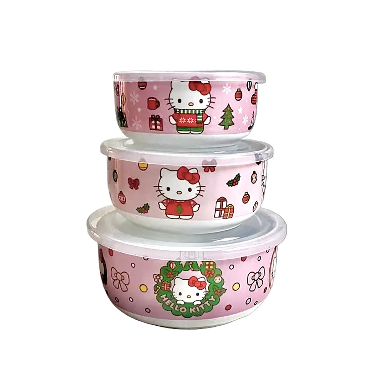 ZrikeHello Kity Christmas Food Storage Stacking Bowls Set with Lids | Small Medium Large Bowl | Christmas Kitchen Decor & Essentials |Official Licensee | Set of 3 Bowls