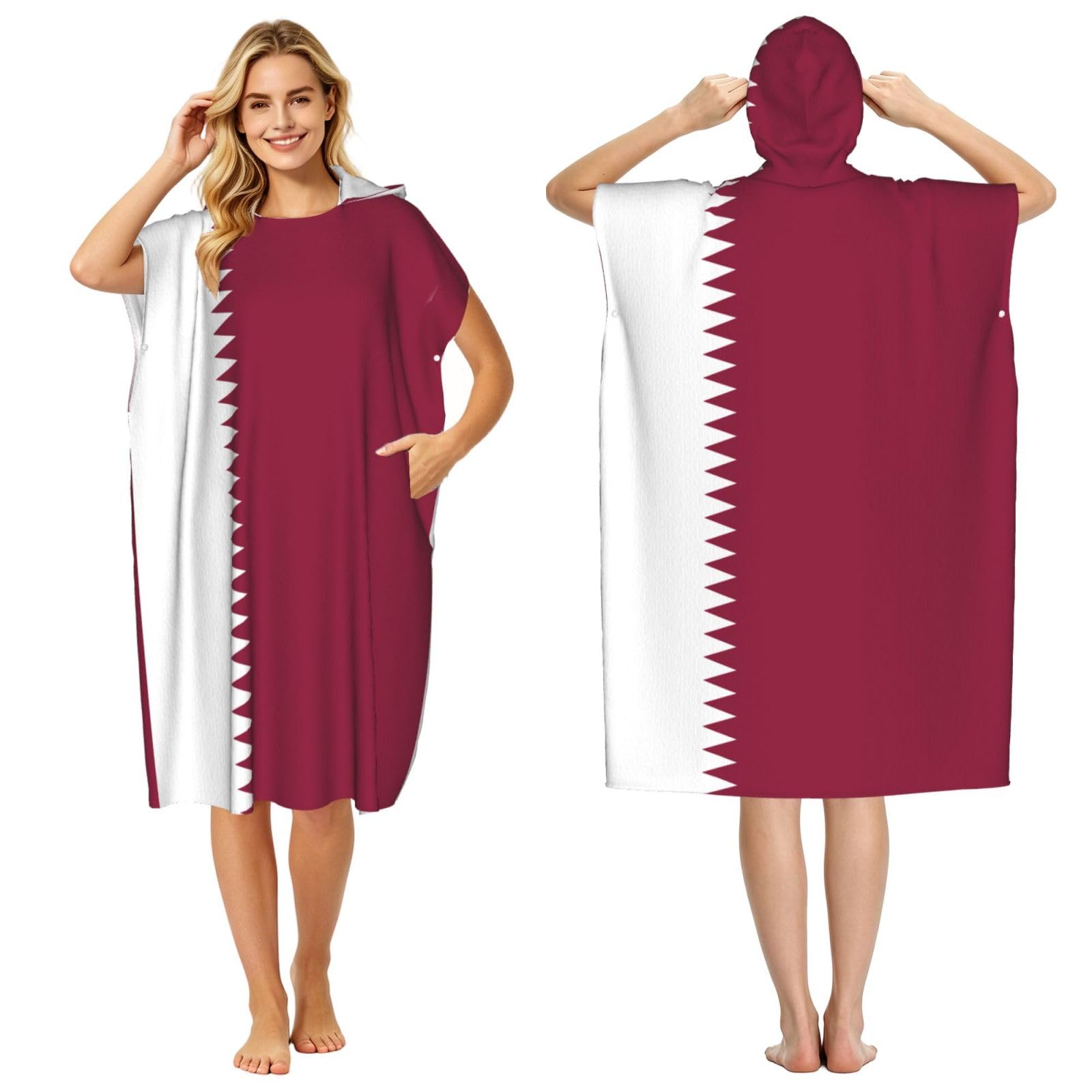 WSSYYBFQatar flag Adult hooded beach towel Oversized with Hood for Absorbent Quick Dry
