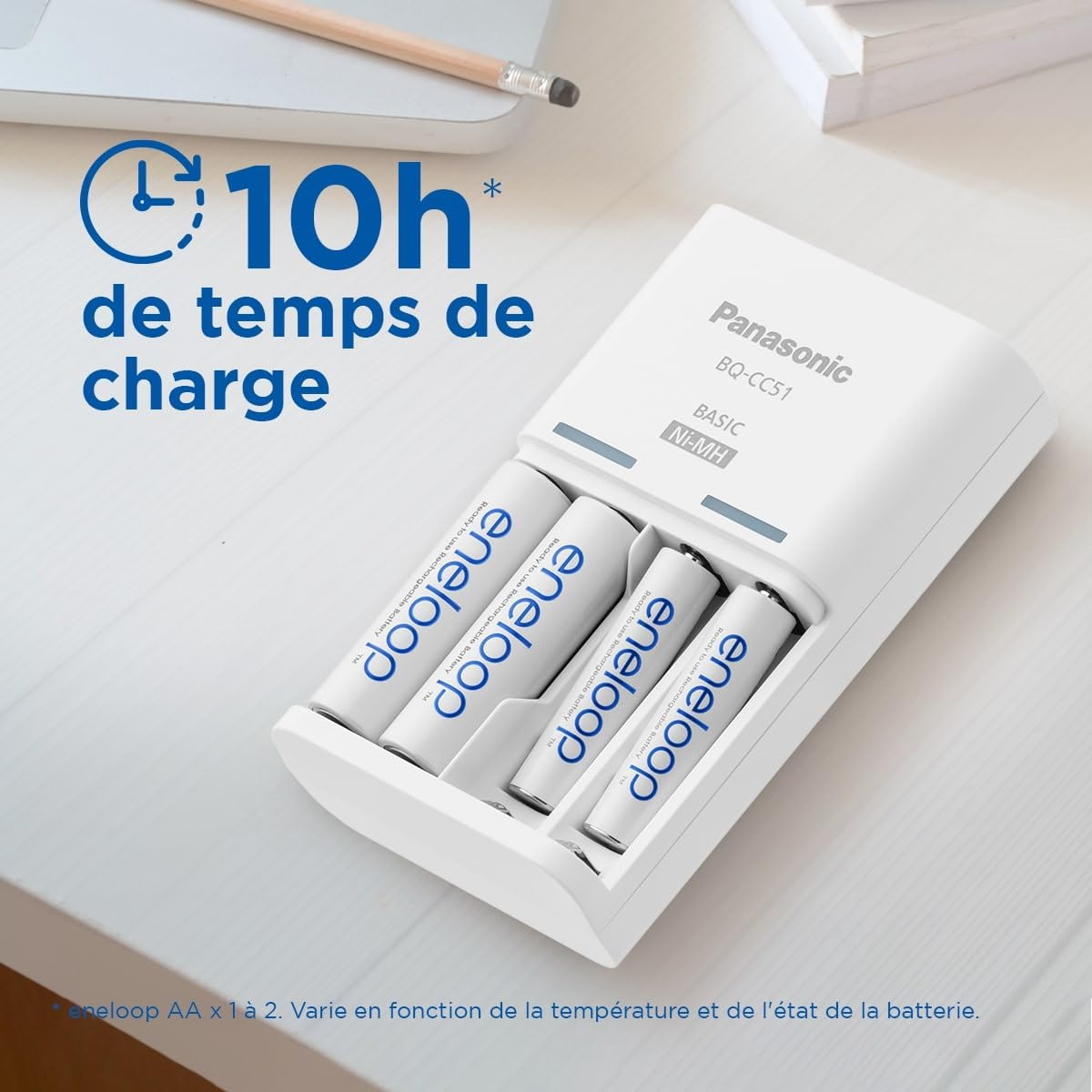 Chargeur eneloop Basic pour 2 ou 4 Piles Ni-MH AA/AAA. Nouvelles Fonctions de sécurité, fourni avec 4 Piles eneloop AAA/Micro, capacité renforcée et 6 Fonctions de sécurité