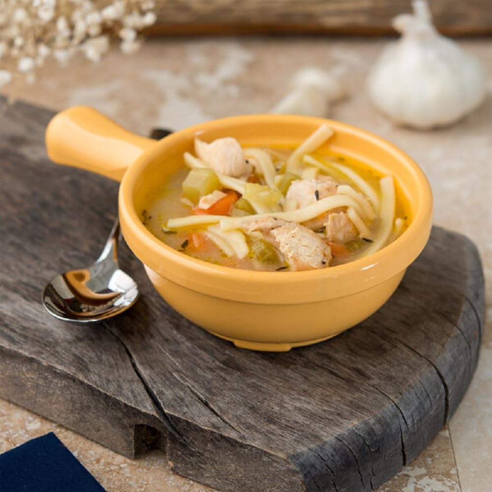 TrueCraftware- 10 oz Soup Bowls with Handle Yellow Color Melamine Set of 12- Dishwasher Safe Break-Resistant Reusable Bowls Serving Soup Bowl Broth Cups Soup Bowls Ice Cream Dipping Sauce