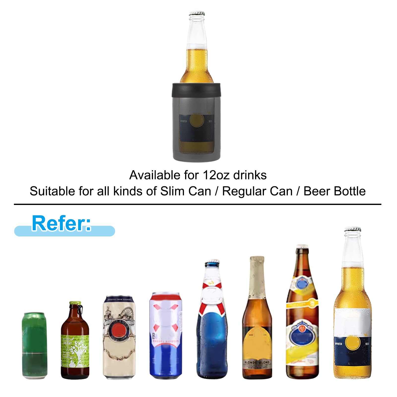 PATIKIL Raffreddatore per Lattine Sottile, 12oz Skinny Can Insulated Beer Sleeve Portabevande per Lattine e Bottiglie di Birra, Soda, Caffè, Lattine e Bottiglie Normali, Nero