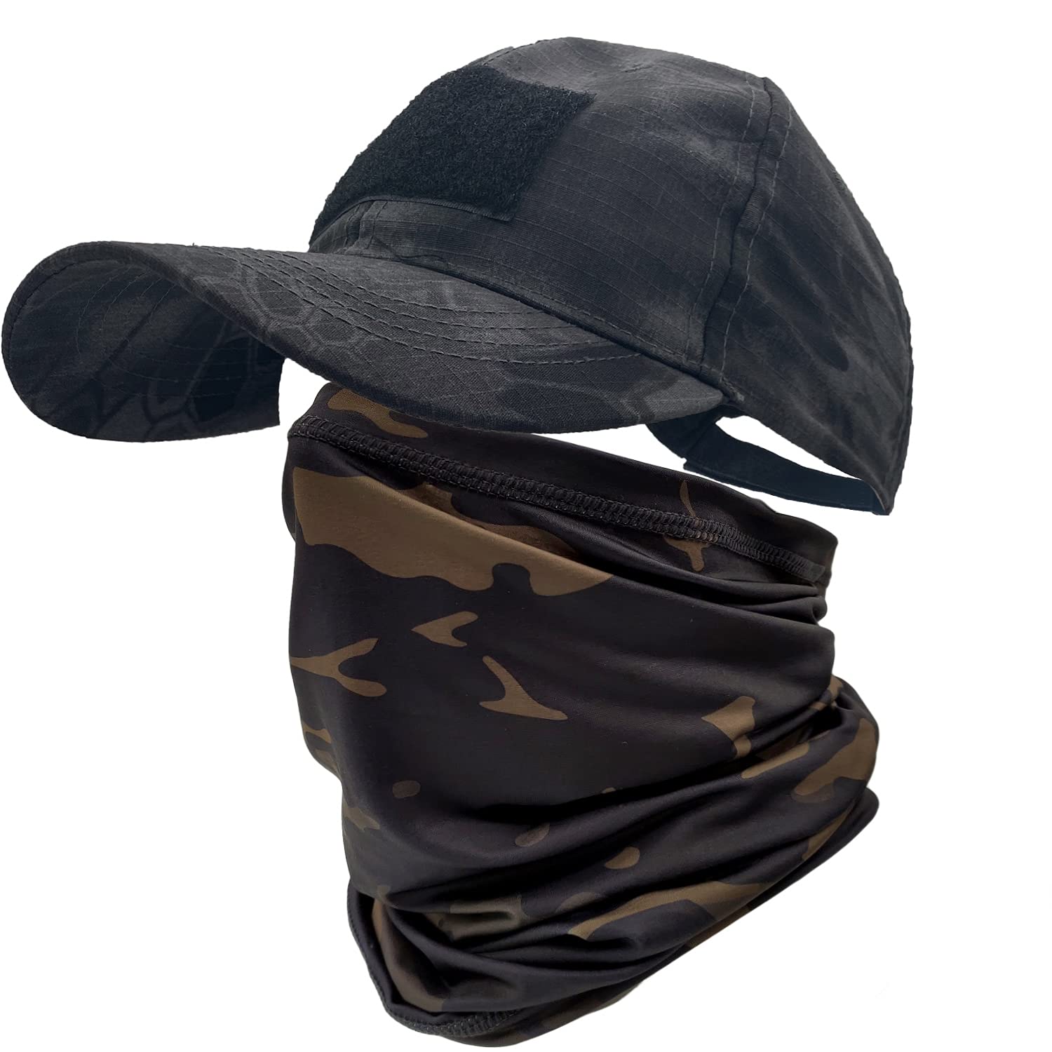 Ehsbuy Unisex Pythons Camo Black Camo Hats For Men & Women With Cooling Neck Gaiter Baseball Caps Face Scarf Mask Army Tactical Military Hat Neck Tube Snoods For Running Hunting Camping Cycling Fishing Outdoor Sports