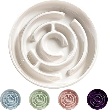 Ceramic Slow Feeder Dog Bowl,1.5 Cups Pet Slow Feeder for Small and Medium Breed,Puzzle Dog Food Dish,Anti-Gulping,Stop Bloat,Preventing ChokingWhite