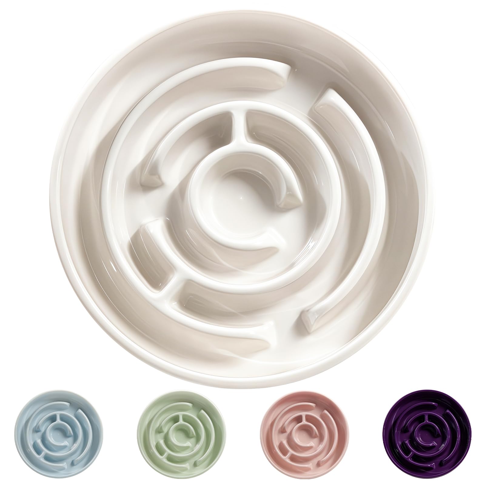 Ceramic Slow Feeder Dog Bowl,1.5 Cups Pet Slow Feeder for Small and Medium Breed,Puzzle Dog Food Dish,Anti-Gulping,Stop Bloat,Preventing Choking(White