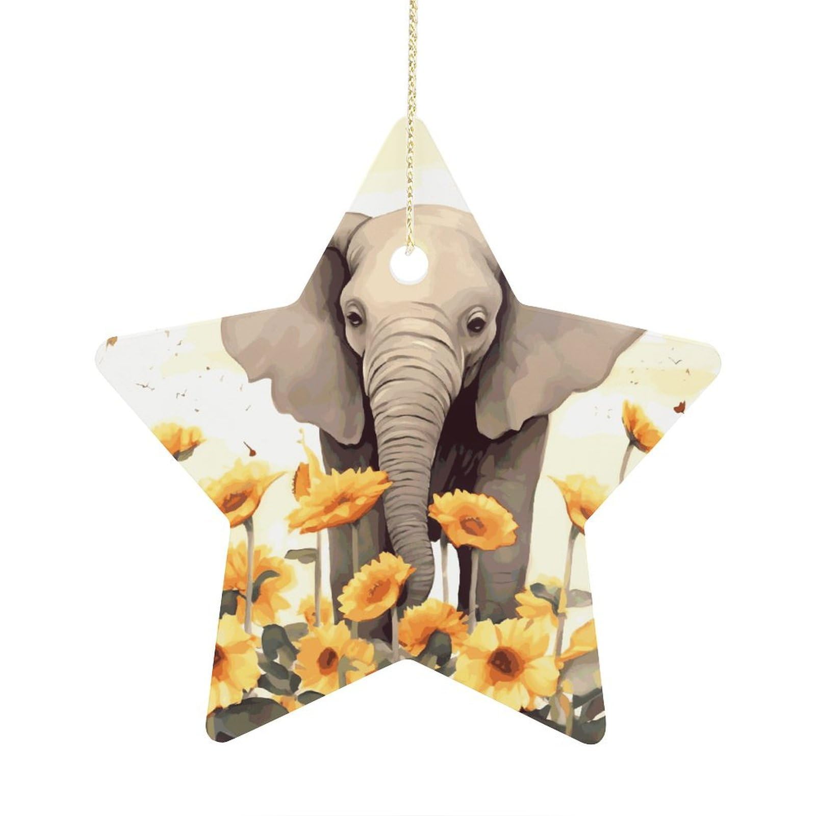 Elephant and Sunflower Ornament with String, Keepsake Hanging Decorations,Ceramic Ornaments for Women Men Indoor Home Holiday Party Gifts