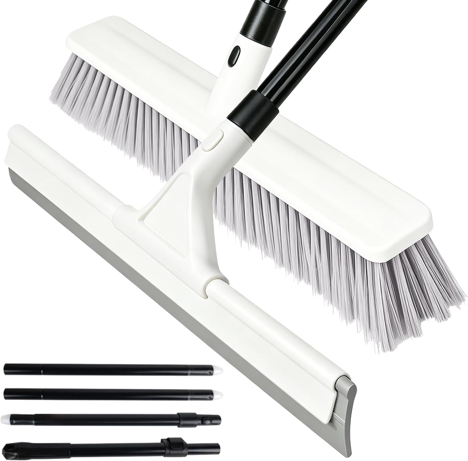 Heavy Duty Push Broom Outdoor & Rubber Floor Squeegee Set with 63 Inch Extra Long Telescoping Handle, Deck Brush, Concrete, Garage & Shop Broom, Squeegee for Floor, Tile & Glass