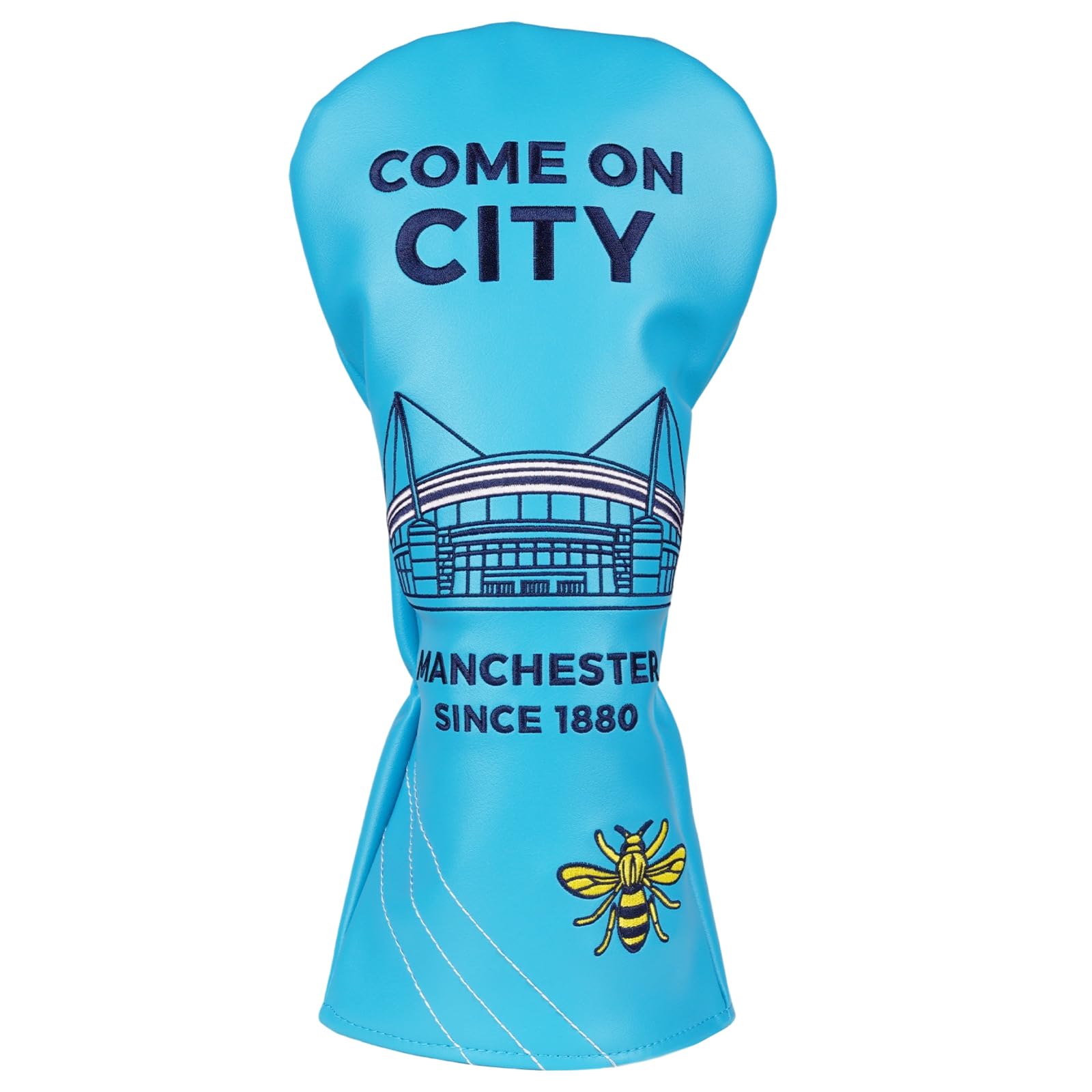 City Sky Blue Bee Golf Driver Headcover – Premium PU Leather, Fully Embroidered, Manchester-Inspired Fan Design