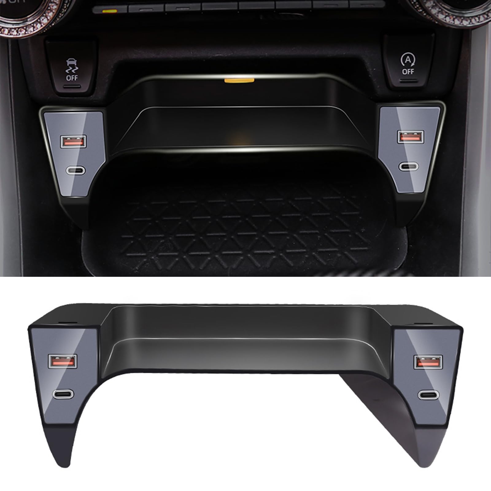 Car USB Hub Charger for Toyota RAV4/WILDLANDER 2020-2024, Support USB ＆ Typc C Port 24W Fast Charger, Center Console Multi-Port Cell Phone Charger