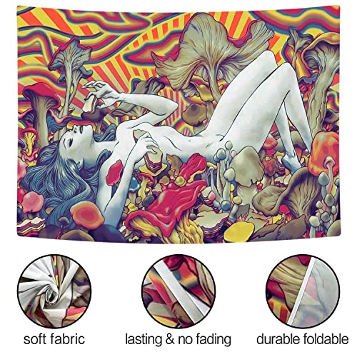 Nymb Psychedelic Tapestry, Abstract Naked Girl Lying On Trippy Mushroom Wall Tapestry, Psychedelic Mushroom Tapestry Wall Hanging For Bedroom Living Room Dorm Apartment Home Decor #TOP5