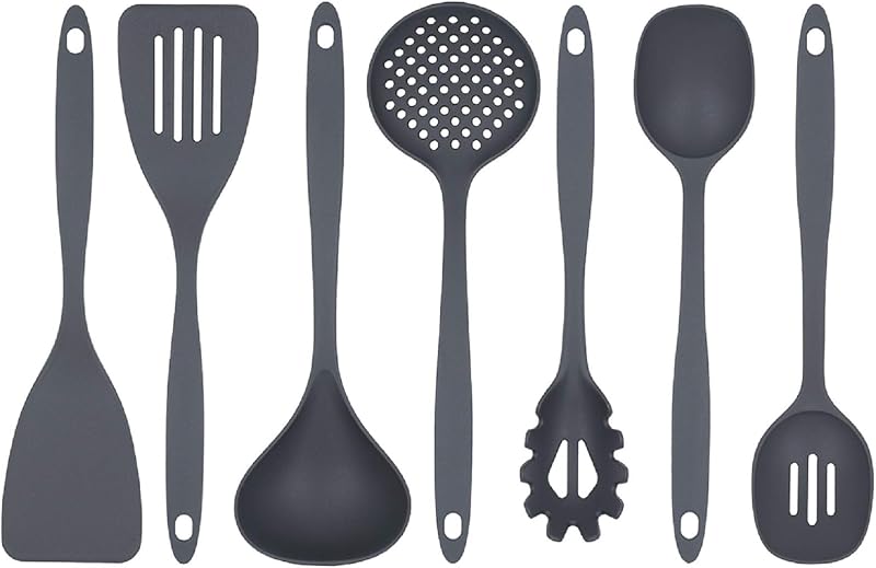 Glad Cooking Juego de Utensilios de Cocina - 7 Piezas, Herramientas de Nylon para utensilios de Cocina Antiadherentes, Gris