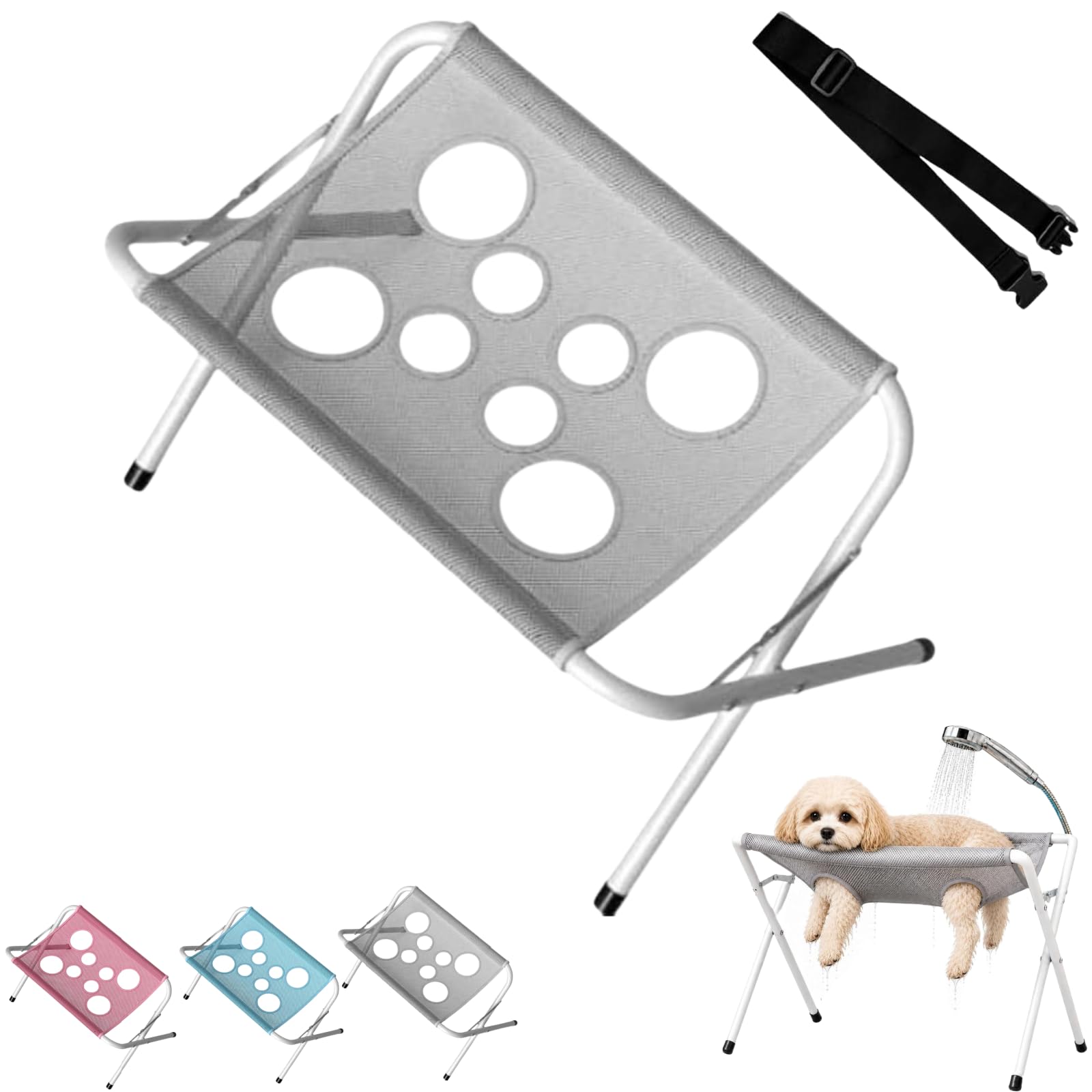 Dog Grooming Table, Foldable Dog Grooming Hammock with Iron Stand (Grey)