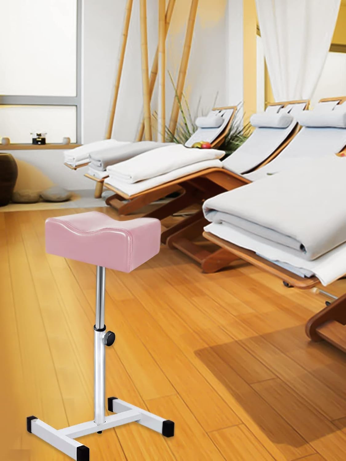 EBANKU Reposapiés para pedicura, taburete de salón, spa, belleza, pedicura para el hogar, altura ajustable del asiento, equipo de uñas (rosa)