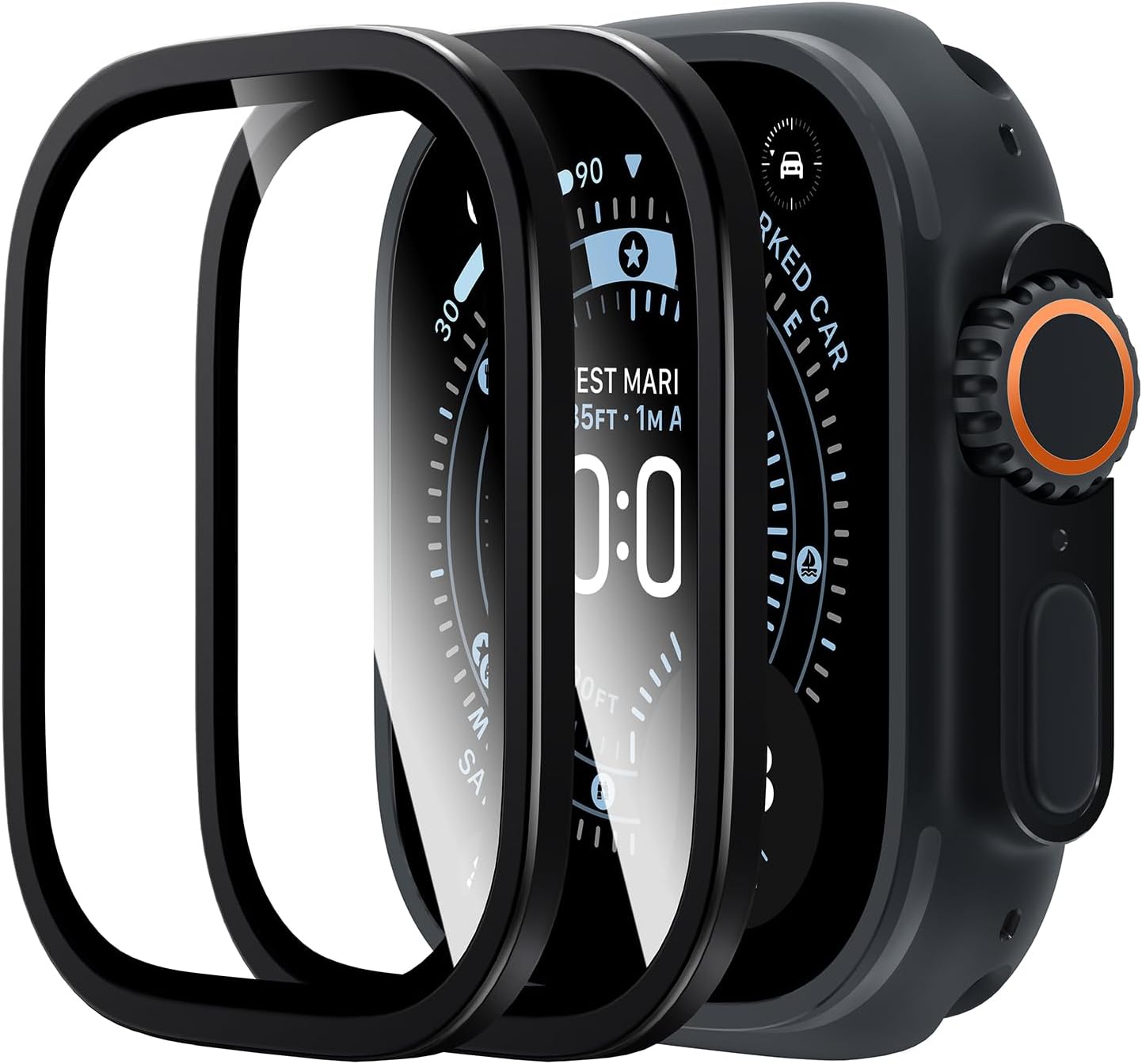 LϟK 2 Pack for Apple Watch Ultra 3/2 / Ultra Screen Protector 49mm - 9H Tempered Glass + Titanium Alloy Frame [Stay Original] Waterproof HD Glass Film for iWatch Ultra 49mm, Black