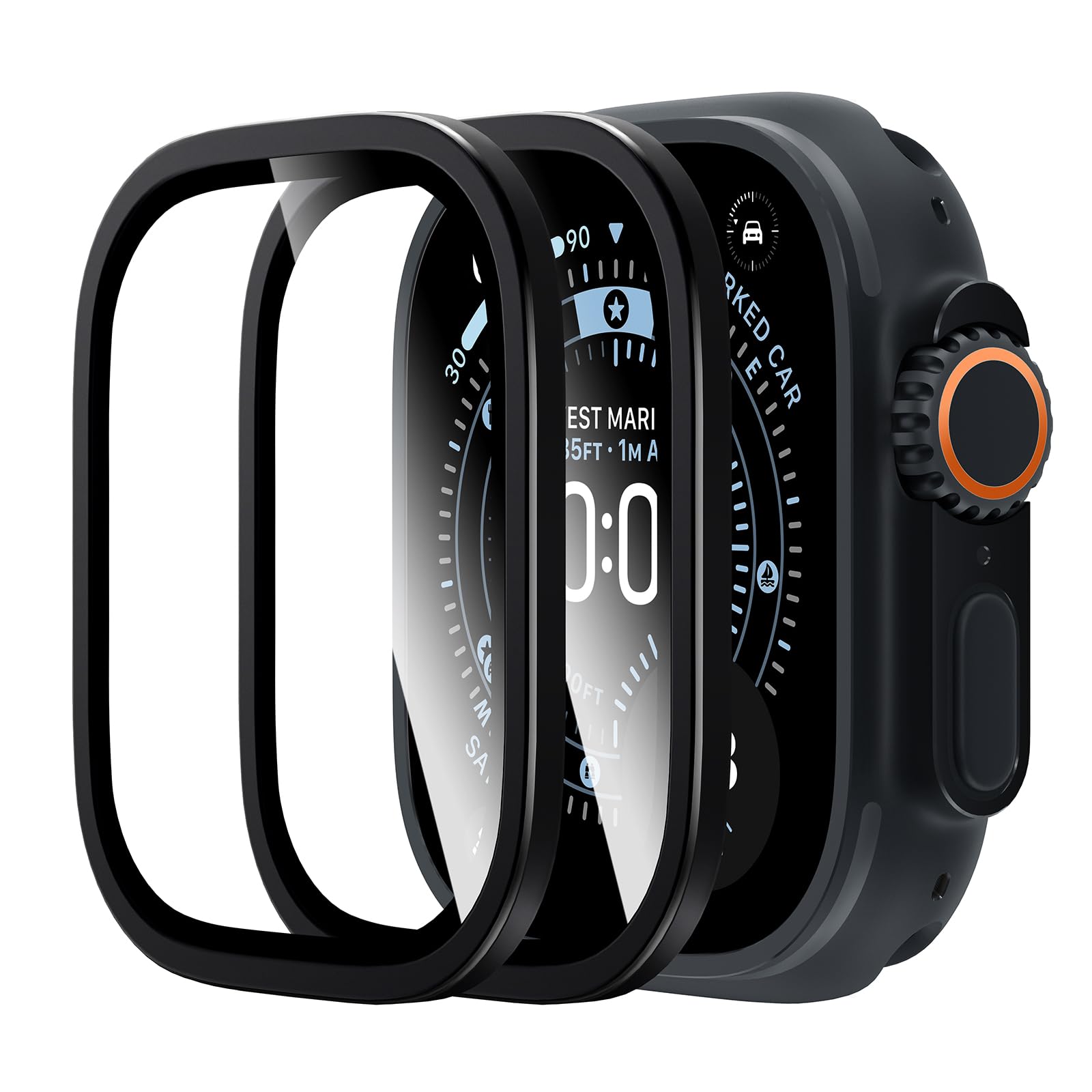 LϟK 2 Pack for Apple Watch Ultra 3/2 / Ultra Screen Protector 49mm - 9H Tempered Glass + Titanium Alloy Frame [Stay Original] Waterproof HD Glass Film for iWatch Ultra 49mm, Black