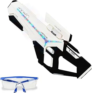 Joellfuner Pistola de Agua Eléctrico, Pistola de Agua Potente con Luces de Color y Gafas Protectoras, Pistola de Aguas Automatica-Manual, Juguetes de Piscina Regalos Veranos para Niños (Blanco)