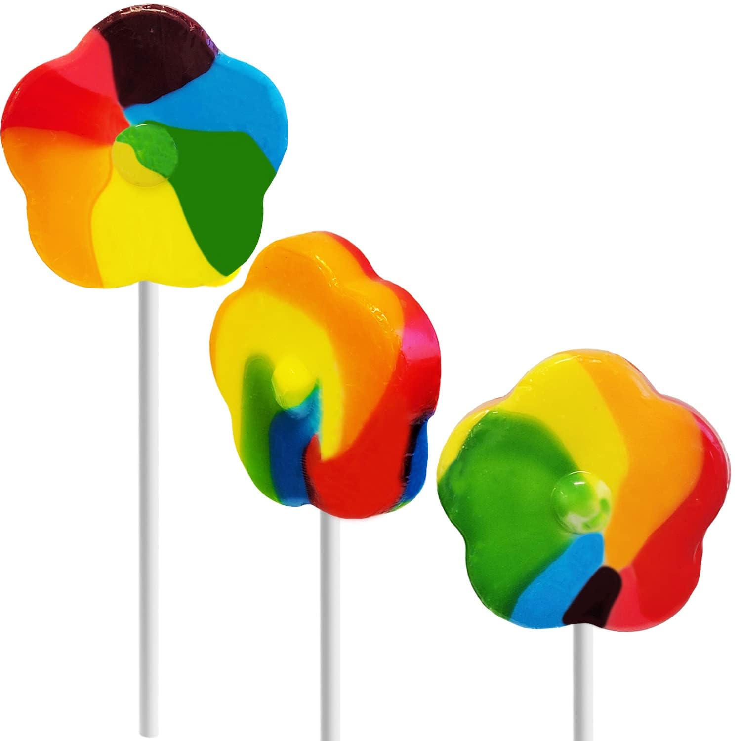 Fruidles Flower Rainbow Extra Large Swirl Lollipop, Mixed Fruit Flavor, Individually Wrapped, 3" Inch Sucker (6-Pack)