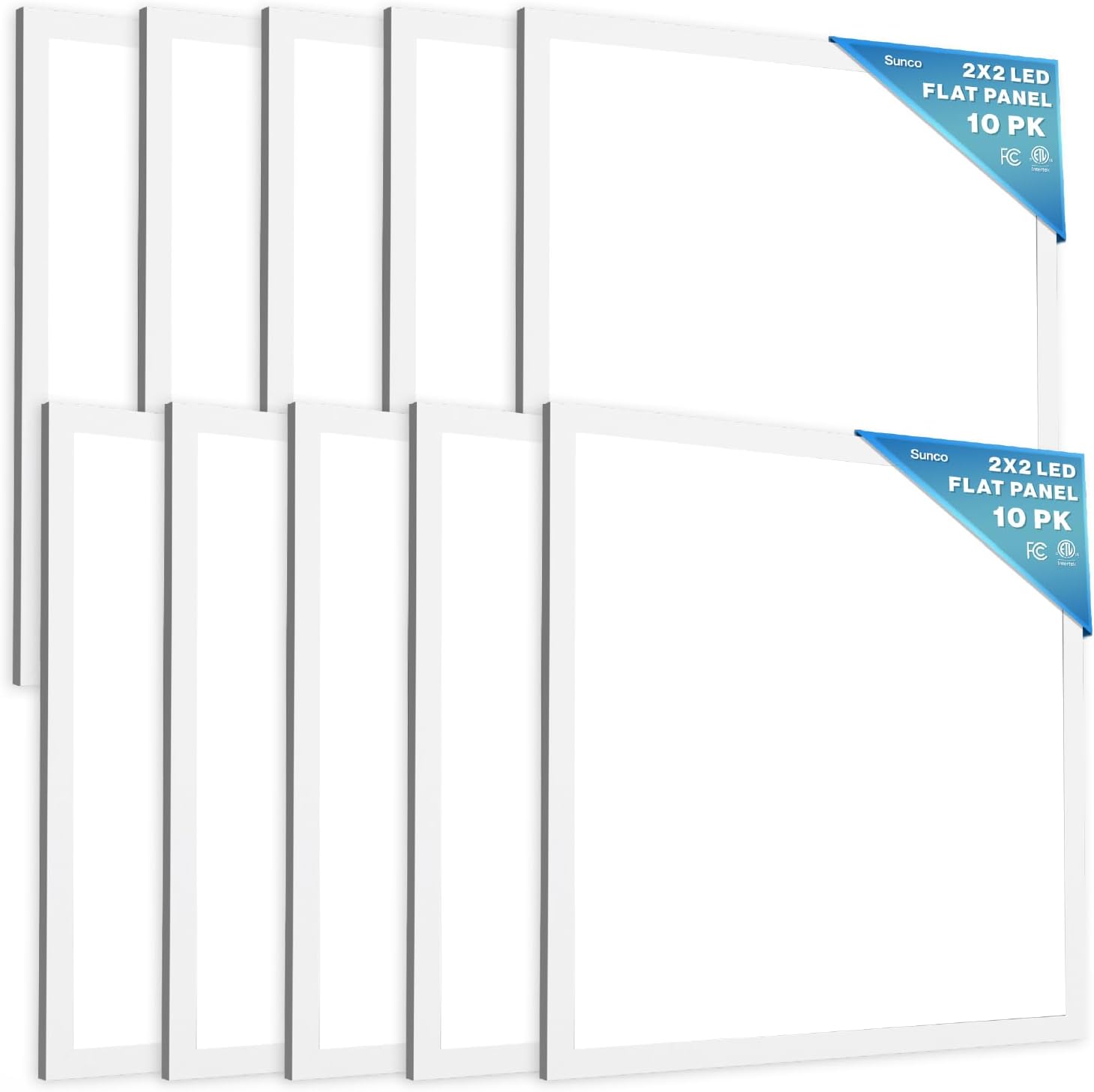 Sunco Lighting Paquete de 10 luces LED de panel plano de 2 x 2 5000 K, 40 W, regulable 0-10 V, 4400 LM, lámpara de repuesto para techo