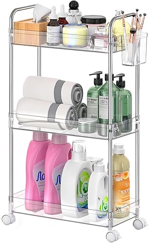 SOYO Carrito de almacenamiento de acrílico de 3 niveles, organizador de carrito de baño transparente, estantería móvil de transparencia,