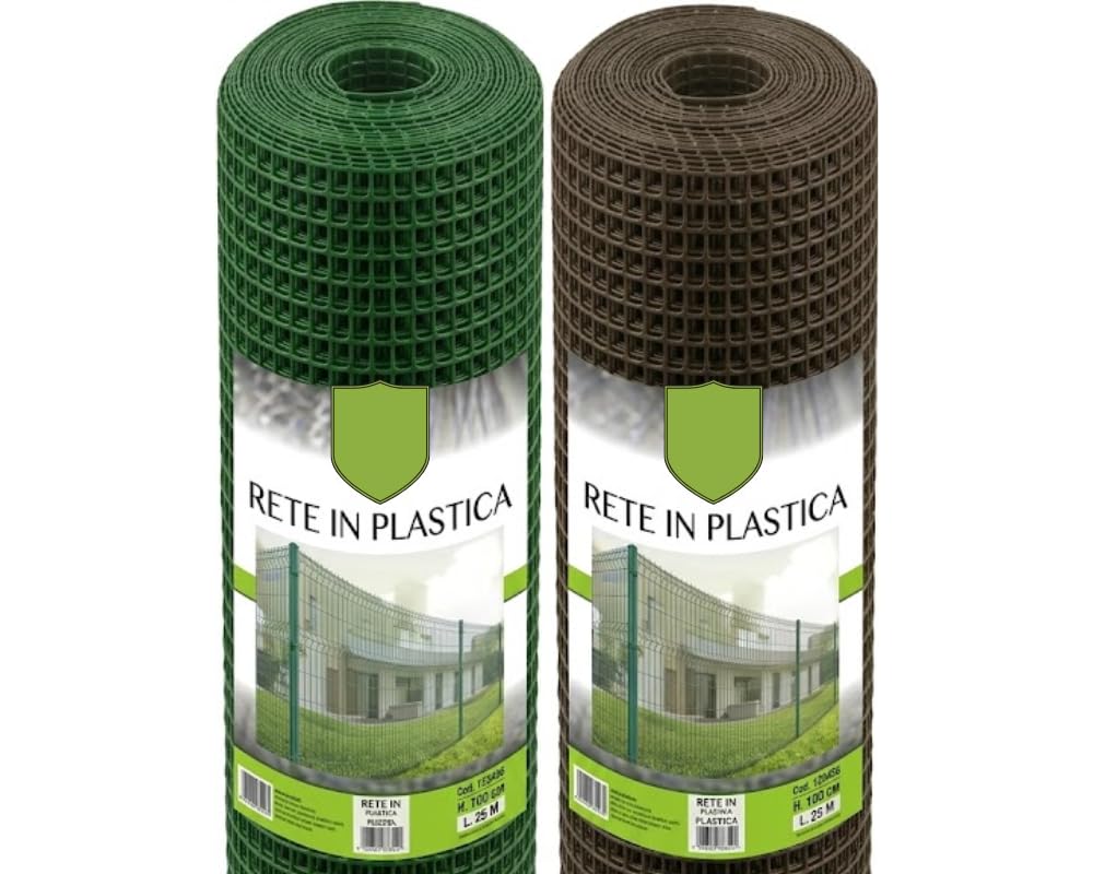 Rete Recinzione Plastificata Rete Protettiva in Plastica da Esterno Giardino a Maglia Piccola Quadrata 10 mm Rete per Cancelli Balconi Misura 1x25 mt Colore Marrone