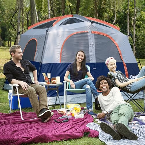 Image of UNP 6 Person Tents for Camping Waterproof Family Cabin Tent with Rainfly | Easy Setup Windproof Double Layer Camping Tent with 1 Mesh Door & 5 Large Mesh Windows 10'X9'X78in(H)