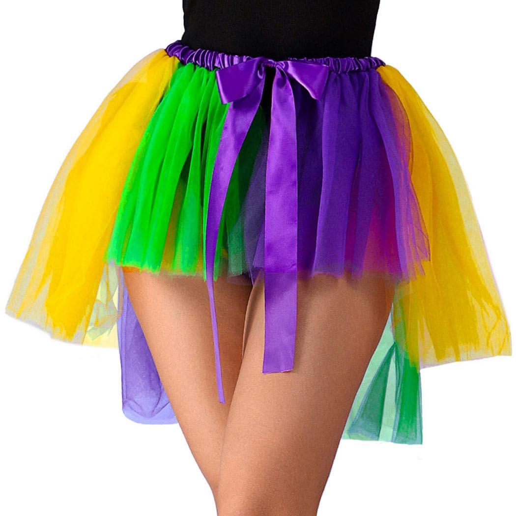 TWINKLEDE Mardi Gras Tutu Skirt Carnival Tulle Tutus Festival Costume Skirts for Women (Purple & Yellow & Green-Lace up)