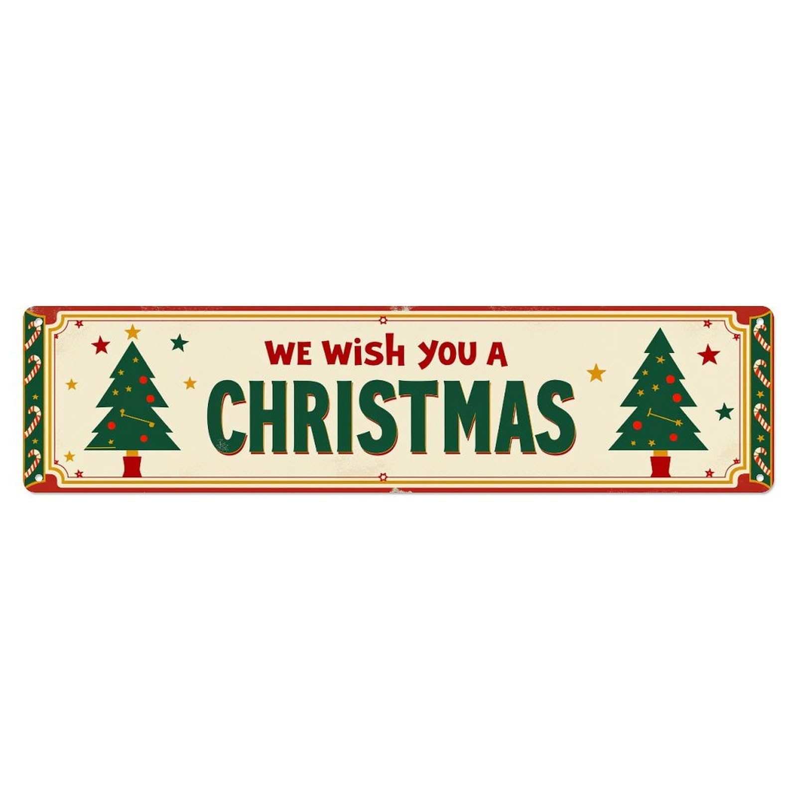 Christmas Tree Stars Candy Cane Metal Tin Sign Plaque