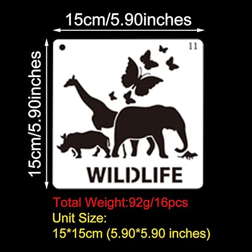 Miniatura 7 de Rolin Roly 16 plantillas de pintura de animales del bosque, plantilla de dibujo de dinosaurio, plantilla de plástico panda, elefante, plantillas