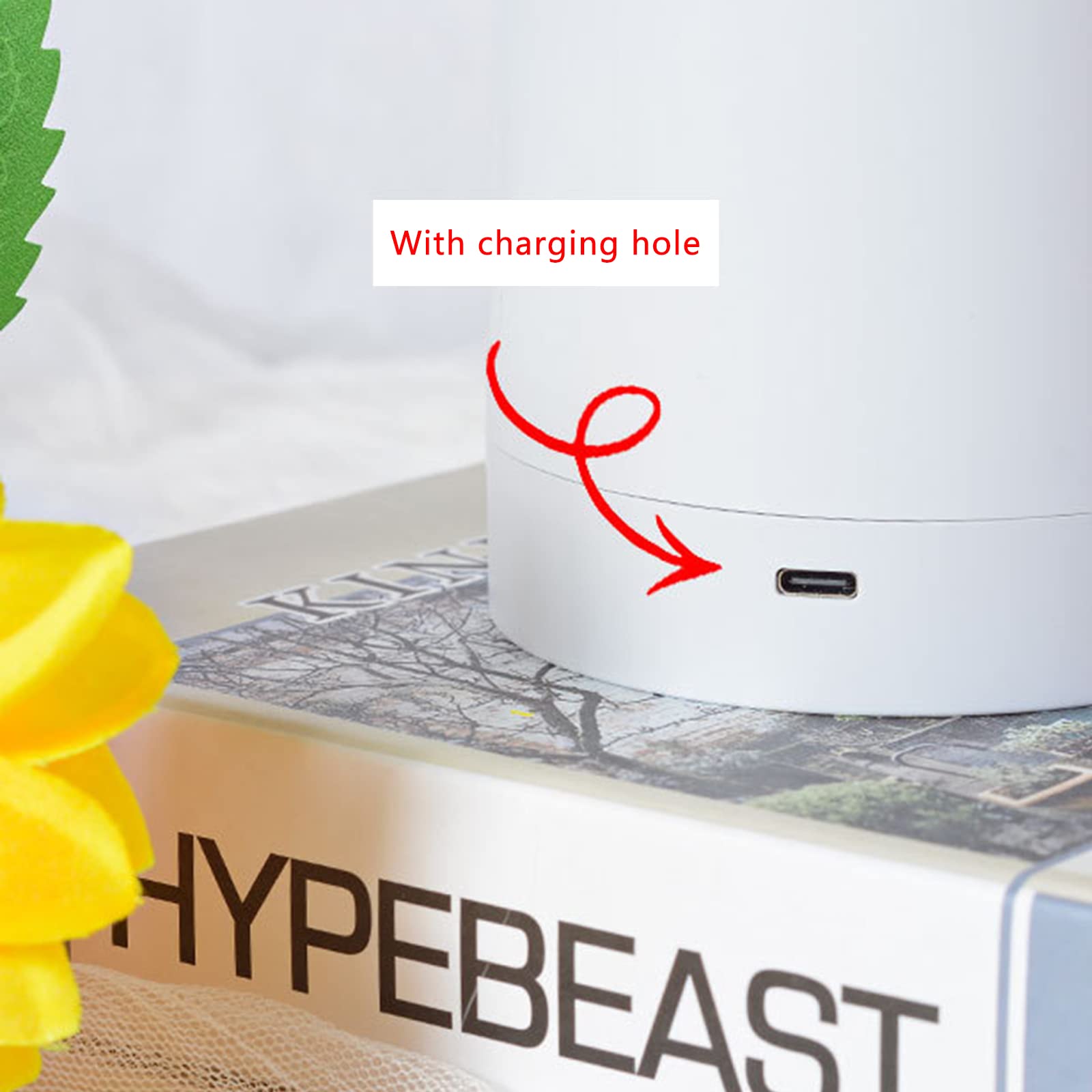 Lampada da tavolo a forma di girasoli, 3 teste con 27 LED, dimmerabile, luce notturna, ricaricabile tramite USB, con base, per camera da letto, soggiorno, scrivania, luce calda