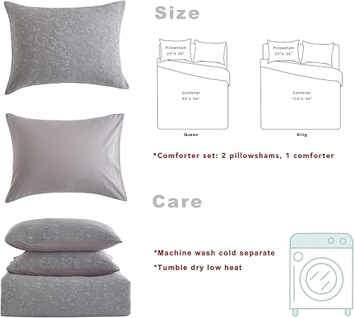 Miniatura 4 de Edredón de algodón para cama tamaño Queen, edredón gris tamaño Queen, ropa de cama vintage extra suave de granja lavada, juego de ropa de cama