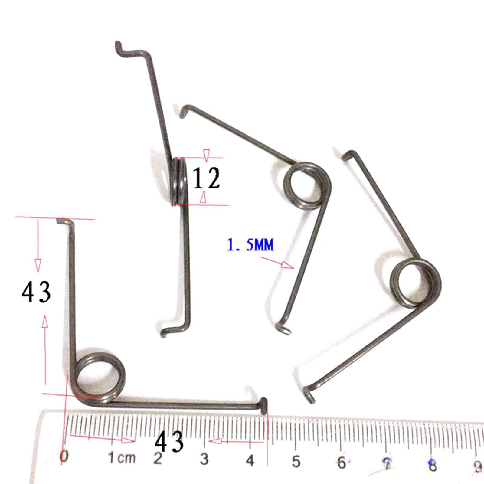 Molle di torsione in acciaio inossidabile, 20 pezzi, 2 spire, diametro filo 1,5 mm, molla di torsione doppia in acciaio al manganese, diametro esterno 12 mm, molla di torsione, 1,5 x 12 x 43 mm