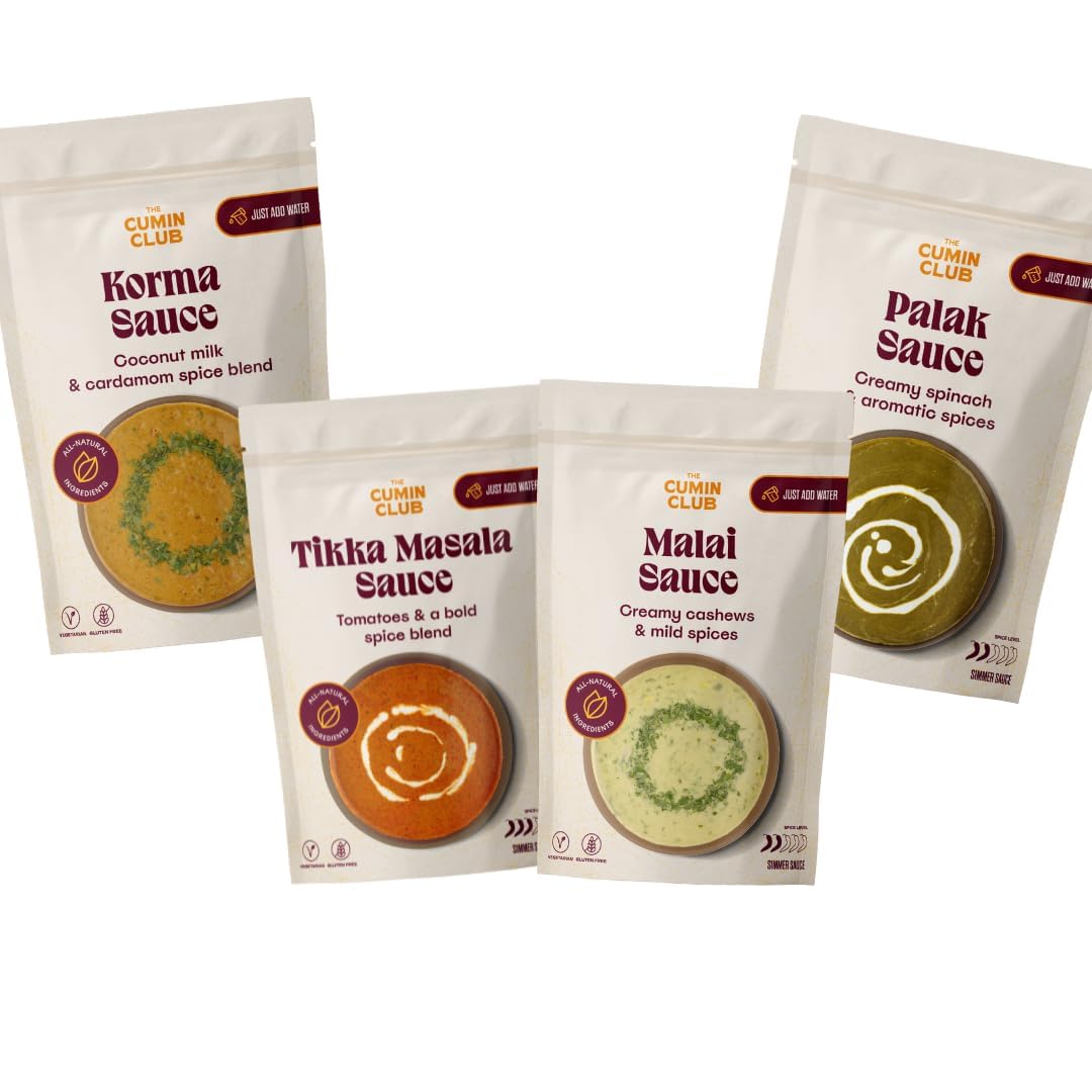 Sponsored Ad - The Cumin Club Simmer Sauce Variety Pack | Just Add Water Curry Sauce Mix | Authentic Indian Spices | All Natural, No Preservatives | Pack of 4