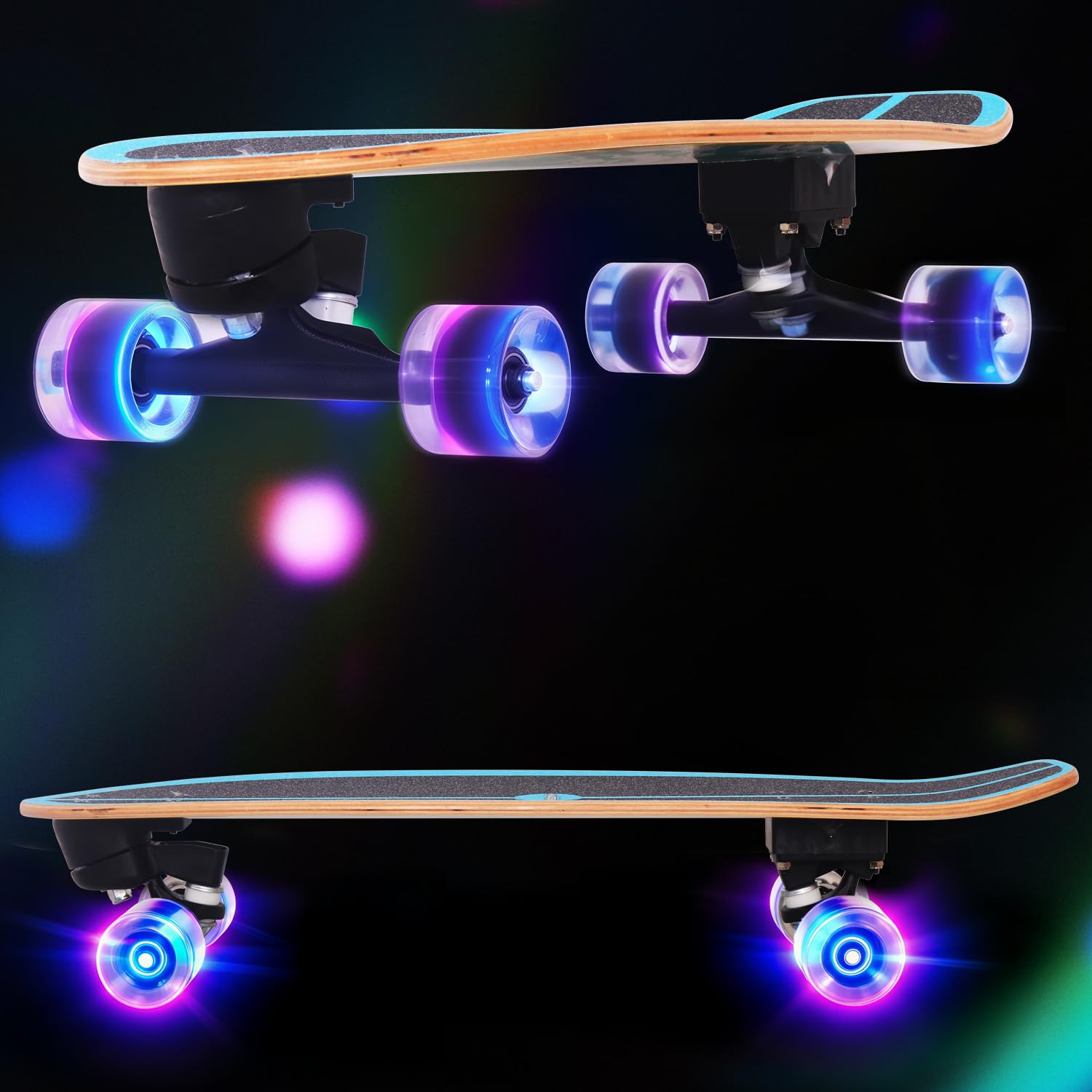 Nattork Complete Skateboards 29" x 8" Kids Skateboard Cruiser Skateboards for Beginners Double Kick Girls Skateboard with Maple Wood (Black Hole)